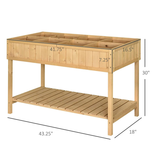 Outsunny 43x18x30in Raised Garden Bed with 8 Pockets and Shelf, Wooden Elevated Planter Box with Legs to Grow Herbs, Vegetables, and Flowers, Natural Default -DTYStore