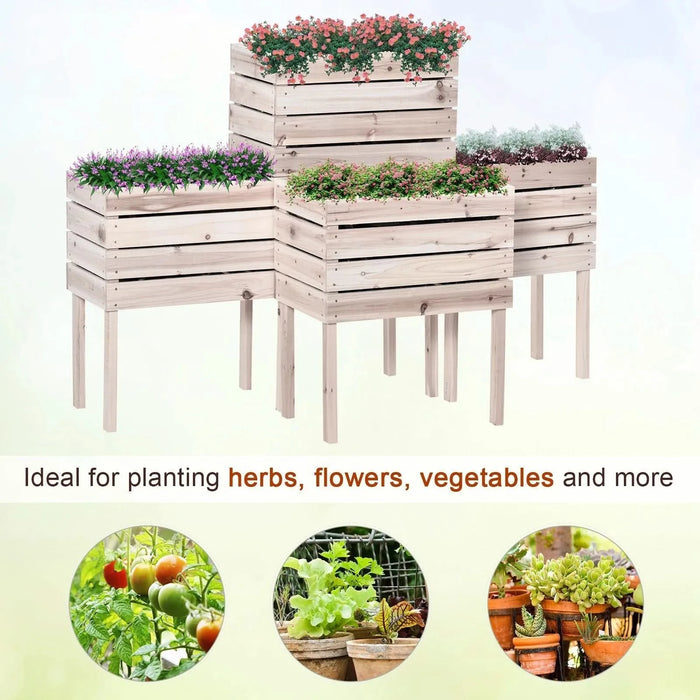 Outsunny 4PCS Raised Garden Bed, Wooden Elevated Planter Box Kit with Bed Liner, DIY Shape, for Flowers Vegetables Default -DTYStore