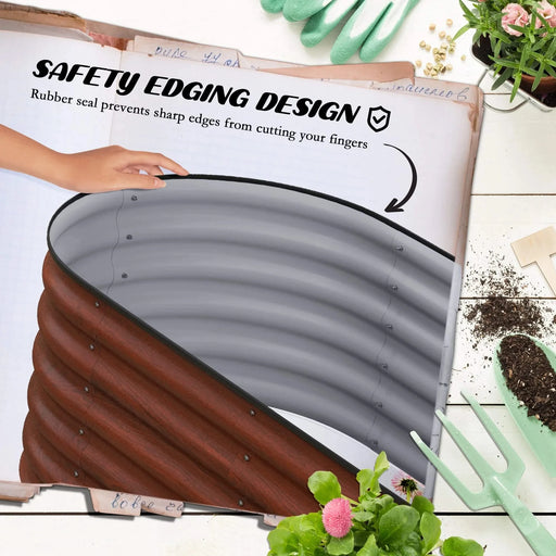 Outsunny 5' x 2' x 1.4' Galvanized Raised Garden Bed Kit, Outdoor Metal Elevated Planter Box with Safety Edging, Easy DIY Stock Tank for Growing Flowers, Herbs & Vegetables, Brown Default -DTYStore
