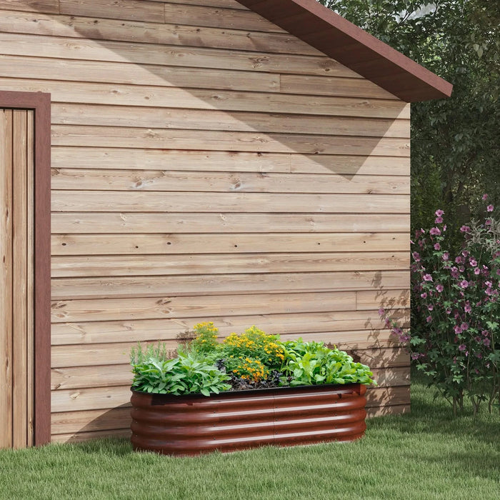 Outsunny 5' x 2' x 1.4' Galvanized Raised Garden Bed Kit, Outdoor Metal Elevated Planter Box with Safety Edging, Easy DIY Stock Tank for Growing Flowers, Herbs & Vegetables, Brown Default -DTYStore