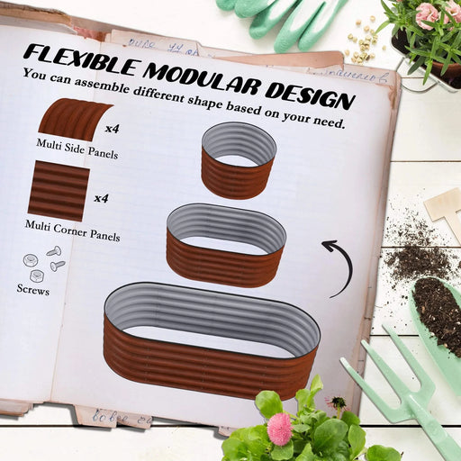 Outsunny 5' x 2' x 1.4' Galvanized Raised Garden Bed Kit, Outdoor Metal Elevated Planter Box with Safety Edging, Easy DIY Stock Tank for Growing Flowers, Herbs & Vegetables, Brown Default -DTYStore