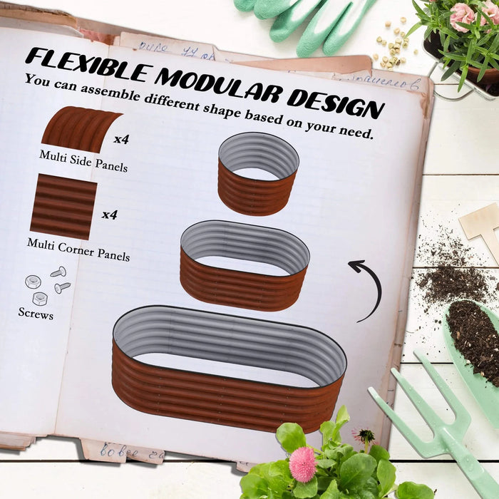 Outsunny 5' x 2' x 1.4' Galvanized Raised Garden Bed Kit, Outdoor Metal Elevated Planter Box with Safety Edging, Easy DIY Stock Tank for Growing Flowers, Herbs & Vegetables, Brown Default -DTYStore