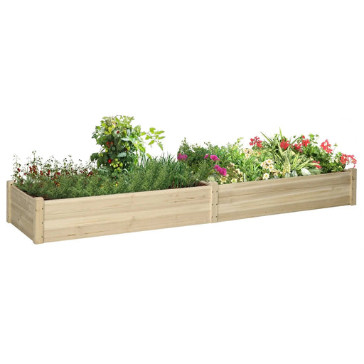 Outsunny 8x2ft Wooden Raised Garden Bed Kit, Elevated Planter with 2 Boxes, Self Draining Bottom and Liner, Patio to Grow Vegetables, Herbs, and Flowers, Natural Default -DTYStore