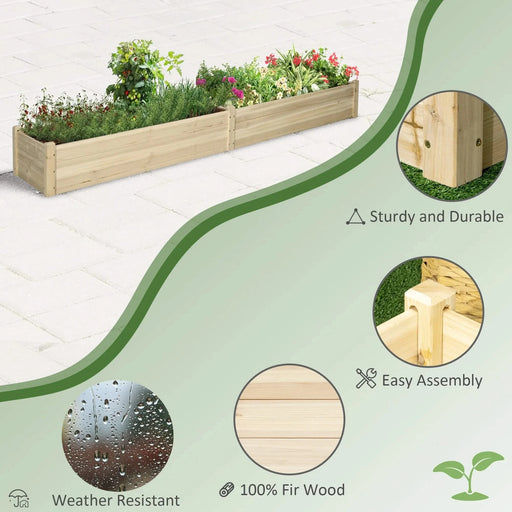 Outsunny 8x2ft Wooden Raised Garden Bed Kit, Elevated Planter with 2 Boxes, Self Draining Bottom and Liner, Patio to Grow Vegetables, Herbs, and Flowers, Natural Default -DTYStore