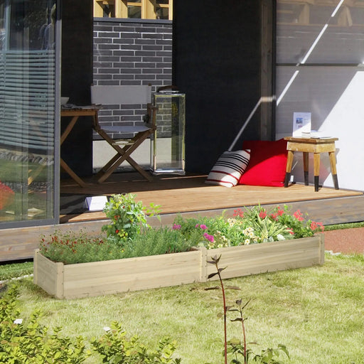 Outsunny 8x2ft Wooden Raised Garden Bed Kit, Elevated Planter with 2 Boxes, Self Draining Bottom and Liner, Patio to Grow Vegetables, Herbs, and Flowers, Natural Default -DTYStore