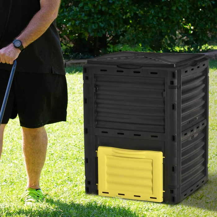 Outsunny Garden Compost Bin 80 Gallon Outdoor Large Capacity Composter Fast Create Fertile Soil Aerating Box, Easy Assembly, Yellow Default -DTYStore