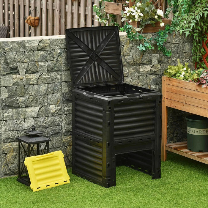 Outsunny Garden Compost Bin 80 Gallon Outdoor Large Capacity Composter Fast Create Fertile Soil Aerating Box, Easy Assembly, Yellow - DTY Store