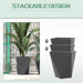 Outsunny Modern Tall Planters Set of 3 with Stackable Design, Drainage Holes, Gray MgO, Various Sizes Default -DTYStore