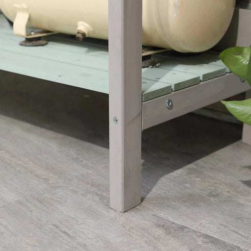 Outsunny Outdoor Wooden Potting Bench Table with Removable Sink, Garden Work Bench with Chalkboard, Drawer, Open Shelf Storage, Light Gray Default -DTYStore