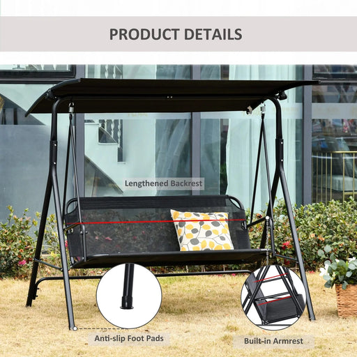Outsunny Patio Swing Chair with Canopy, Seats 2 Adults Loveseat Bench with Adjustable Tilt Canopy, Armrests, A-Frame Steel, Breathable Mesh for Backyard, Garden, Black Default -DTYStore