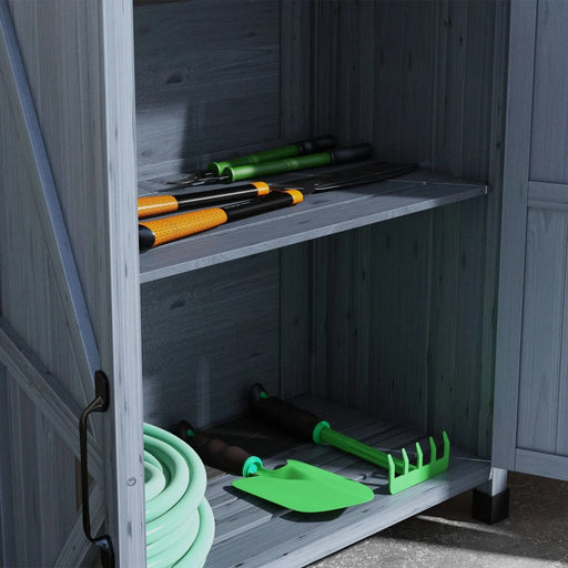 Outsunny Potting Bench, Outdoor Wooden Potting Table with Storage Cabinet with 2 Shelves, Garden Work Bench with Galvanized Plated Tabletop for Backyard, Balcony, Gray Default -DTYStore