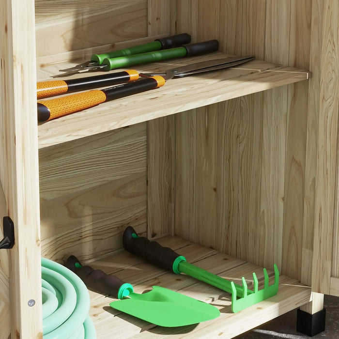 Outsunny Potting Bench, Outdoor Wooden Potting Table with Storage Cabinet with 2 Shelves, Garden Work Bench with Galvanized Plated Tabletop for Backyard, Balcony, Natural Default -DTYStore