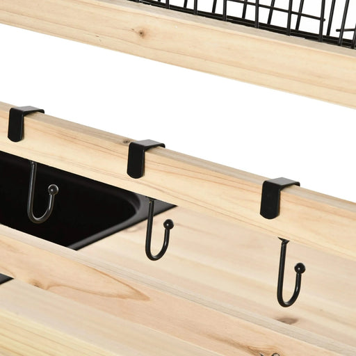 Outsunny Potting Bench Table, Garden Work Bench, Workstation with Metal Sieve Screen, Removable Sink, Additional Hooks and Baskets for Patio, Courtyards, Balcony, Natural Default -DTYStore