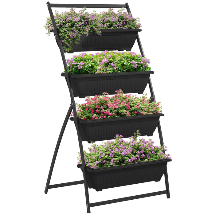 Outsunny Raised Garden Bed, 4 Tier Vertical Garden Planter Set, 4 Outdoor Planter Boxes with Stand, Self Draining Design Elevated Garden for Vegetable, Flowers & Herbs, Black Default -DTYStore