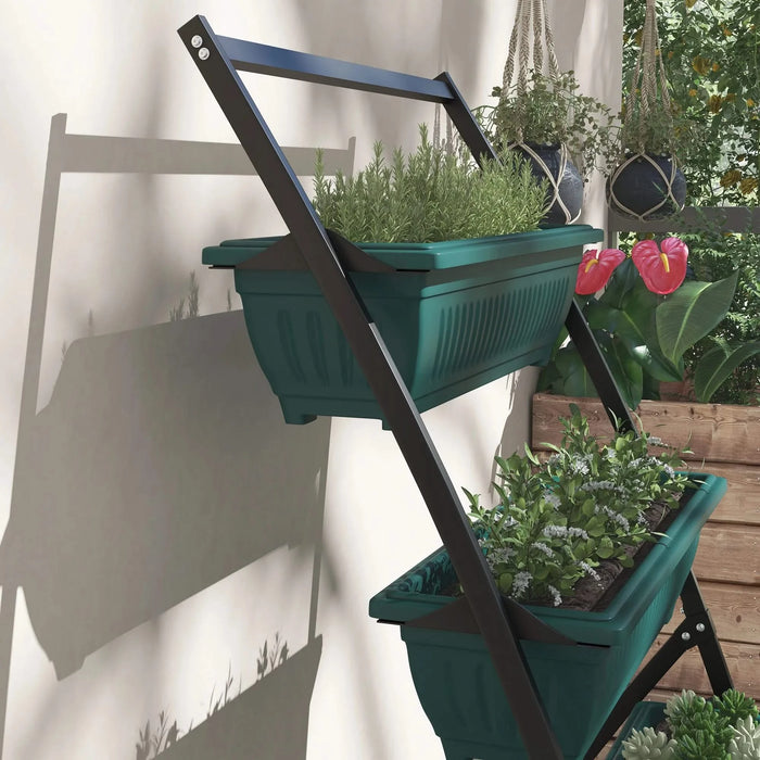 Outsunny Raised Garden Bed, 4 Tier Vertical Garden Planter Set, 4 Outdoor Planter Boxes with Stand, Self Draining Design Elevated Garden for Vegetable, Flowers & Herbs, Green Default -DTYStore