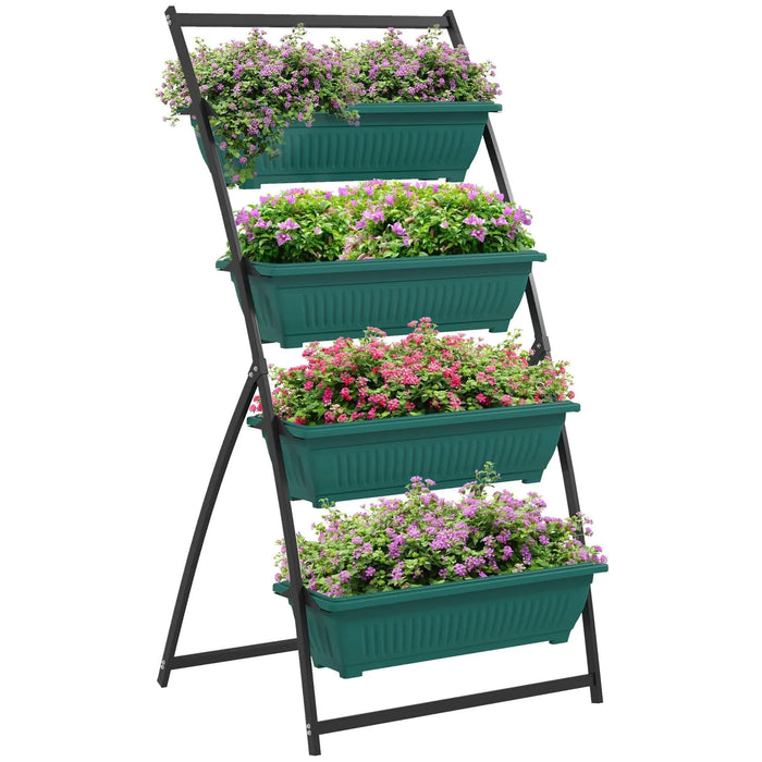 Outsunny Raised Garden Bed, 4 Tier Vertical Garden Planter Set, 4 Outdoor Planter Boxes with Stand, Self Draining Design Elevated Garden for Vegetable, Flowers & Herbs, Green Default -DTYStore