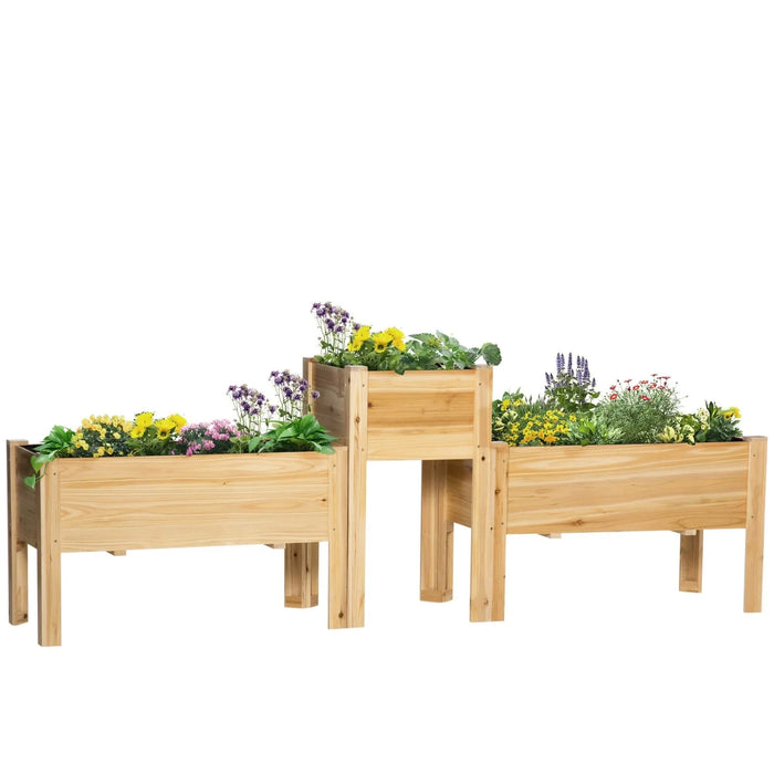 Outsunny Raised Garden Bed Set of 3, Wooden Elevated Planter Box with Legs and Bed Liner, for Backyard and Patio to Grow Vegetables, Herbs, and Flowers, Natural Default -DTYStore