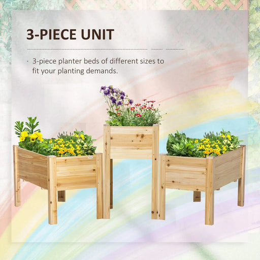Outsunny Raised Garden Bed Set of 3, Wooden Elevated Planter Box with Legs and Bed Liner, for Backyard and Patio to Grow Vegetables, Herbs, and Flowers, Natural Default -DTYStore