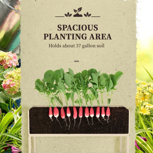 Outsunny Raised Garden Bed with Galvanized Steel Frame, Storage Shelf and Bed Liner, Elevated Planter Box with Legs for Vegetables, Flowers, Herbs, Cream Default -DTYStore