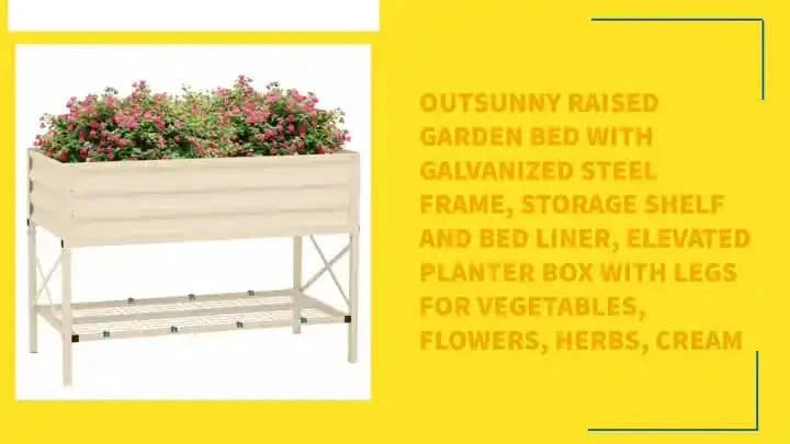 Outsunny Raised Garden Bed with Galvanized Steel Frame, Storage Shelf and Bed Liner, Elevated Planter Box with Legs for Vegetables, Flowers, Herbs, Cream Default -DTYStore
