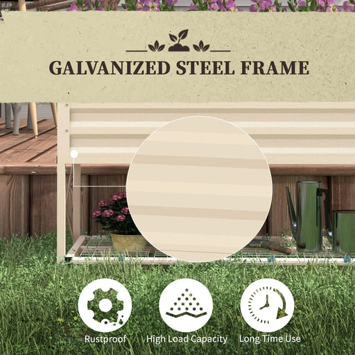 Outsunny Raised Garden Bed with Galvanized Steel Frame, Storage Shelf and Bed Liner, Elevated Planter Box with Legs for Vegetables, Flowers, Herbs, Cream Default -DTYStore