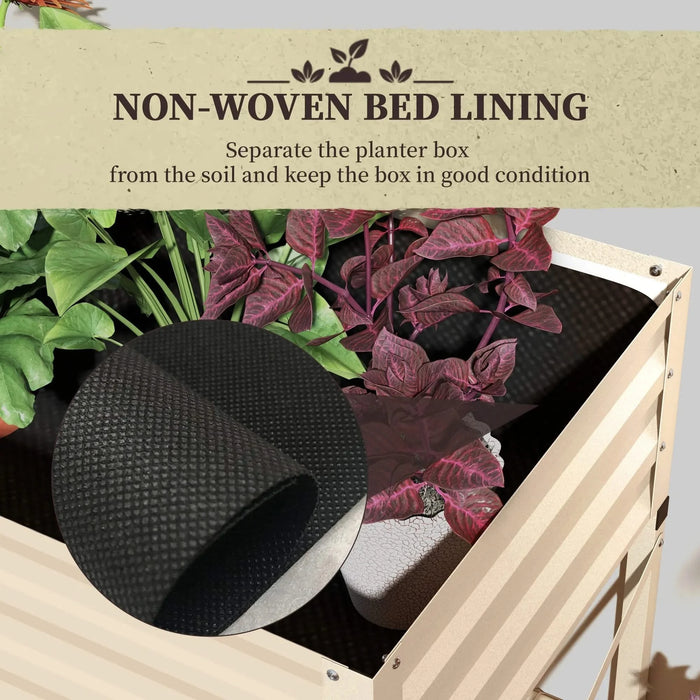 Outsunny Raised Garden Bed with Galvanized Steel Frame, Storage Shelf and Bed Liner, Elevated Planter Box with Legs for Vegetables, Flowers, Herbs, Cream Default -DTYStore