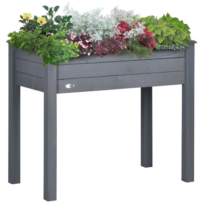 Outsunny Raised Garden Bed with Legs, 34' x 18' x 30', Elevated Wooden Planter Box, Self-Draining with Bed Liner for Vegetables, Herbs, and Flowers Backyard, Patio, Balcony Use, Dark Gray Default -DTYStore