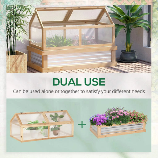 Outsunny Raised Garden Bed with Polycarbonate Greenhouse, Flower Planter Protection, Natural Wood, 48' x 24' x 32' Default -DTYStore