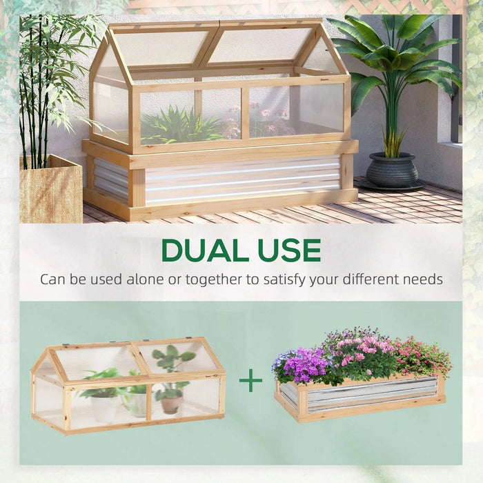 Outsunny Raised Garden Bed with Polycarbonate Greenhouse, Flower Planter Protection, Natural Wood, 48' x 24' x 32' Default -DTYStore