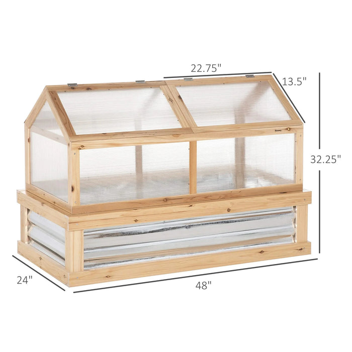 Outsunny Raised Garden Bed with Polycarbonate Greenhouse, Flower Planter Protection, Natural Wood, 48' x 24' x 32' Default -DTYStore