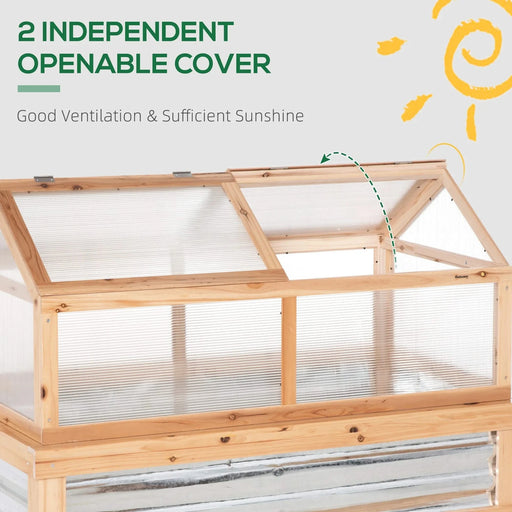 Outsunny Raised Garden Bed with Polycarbonate Greenhouse, Flower Planter Protection, Natural Wood, 48' x 24' x 32' Default -DTYStore