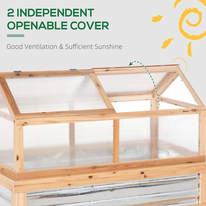 Outsunny Raised Garden Bed with Polycarbonate Greenhouse, Flower Planter Protection, Natural Wood, 48' x 24' x 32' Default -DTYStore