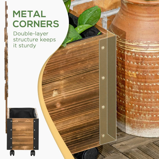 Outsunny Raised Garden Bed with Trellis, 58' Outdoor Wooden Planter Box with Wheels, for Vine Plants Flowers Climbing and Planting, Brown Default -DTYStore