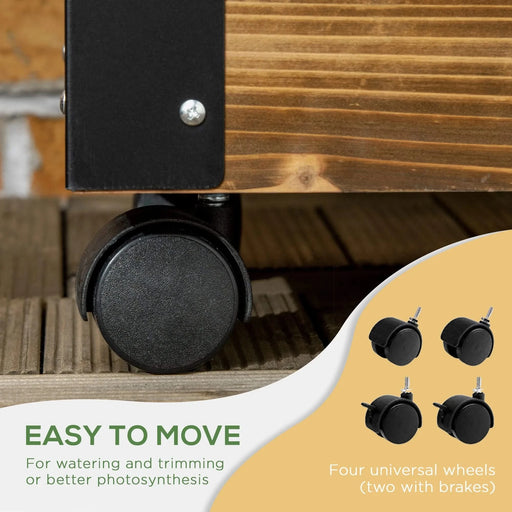 Outsunny Raised Garden Bed with Trellis, 58' Outdoor Wooden Planter Box with Wheels, for Vine Plants Flowers Climbing and Planting, Brown Default -DTYStore