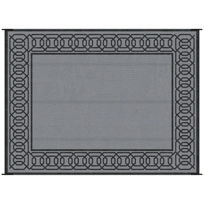 Outsunny Reversible Outdoor Rug, 9' x 12' Waterproof Plastic Straw Floor Mat, Portable RV Camping Carpet, Large Floor Mat for Backyard, Deck, Picnic, Beach, Black & Gray Border Default -DTYStore