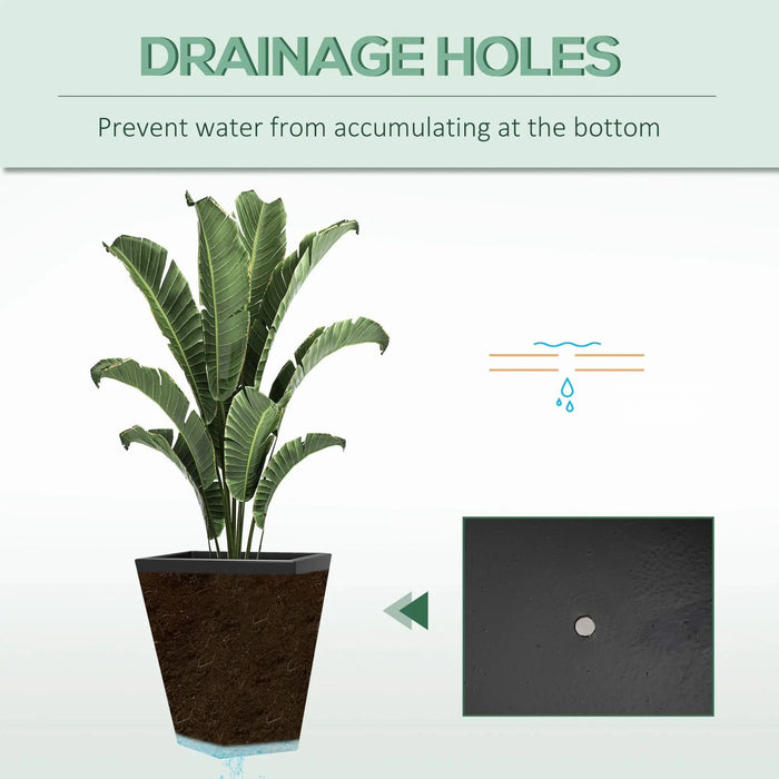 Outsunny Set of 3 Tall Planters, 18', 15.25', 11.75', MgO Indoor Outdoor Planters with Drainage Holes, Stackable Flower Pots for Garden, Patio, Balcony, Front Door, Black Default -DTYStore