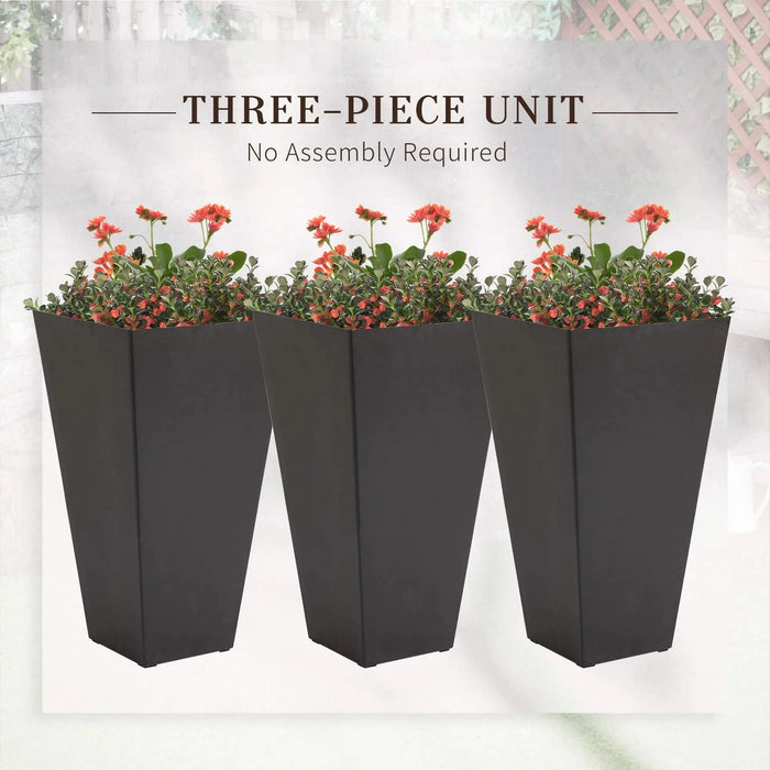 Outsunny Set of 3 Tall Planters with Drainage Hole, 28' Outdoor Flower Pots, Indoor Planters for Porch Patio and Deck, Brown Default -DTYStore