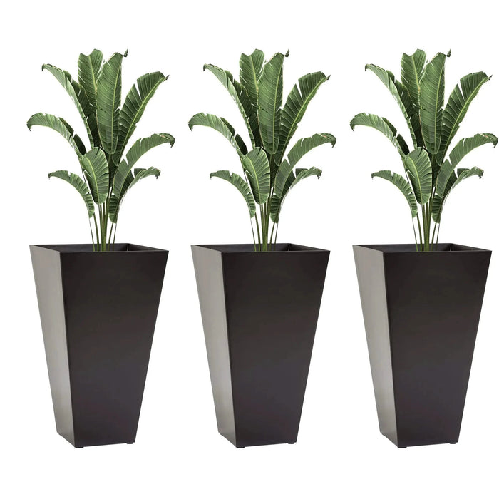 Outsunny Set of 3 Tall Planters with Drainage Hole, 28' Outdoor Flower Pots, Indoor Planters for Porch Patio and Deck, Brown Default -DTYStore