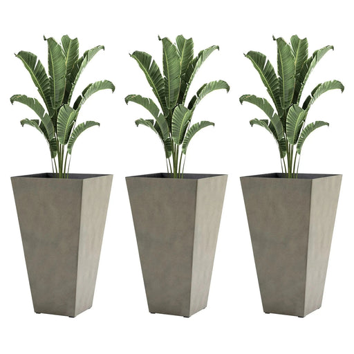 Outsunny Set of 3 Tall Planters with Drainage Hole, 28' Outdoor Flower Pots, Indoor Planters for Porch Patio and Deck, Gray Default -DTYStore