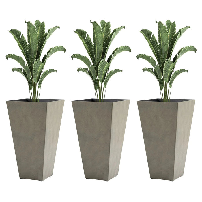 Outsunny Set of 3 Tall Planters with Drainage Hole, 28' Outdoor Flower Pots, Indoor Planters for Porch Patio and Deck, Gray Default -DTYStore