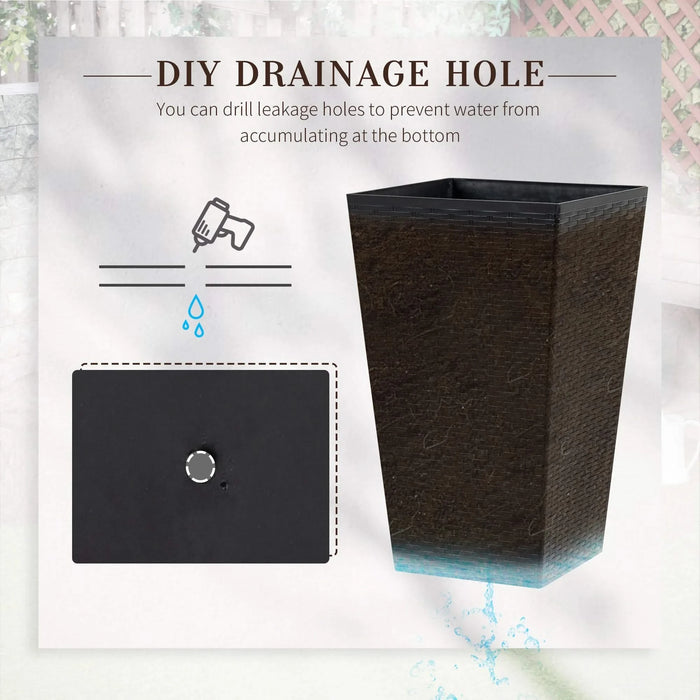 Outsunny Set of 3 Tall Planters with Drainage Hole, Outdoor Flower Pots, Indoor Planters for Porch, Front Door, Entryway, Patio and Deck, Black Default -DTYStore