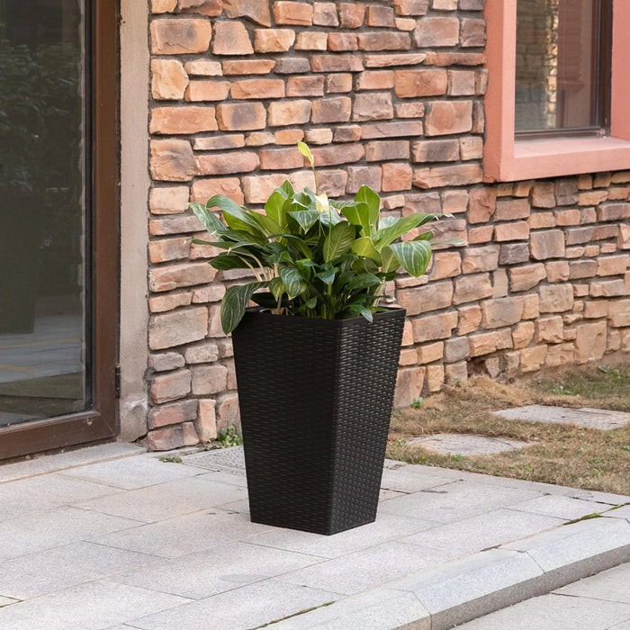 Outsunny Set of 3 Tall Planters with Drainage Hole, Outdoor Flower Pots, Indoor Planters for Porch, Front Door, Entryway, Patio and Deck, Black Default -DTYStore