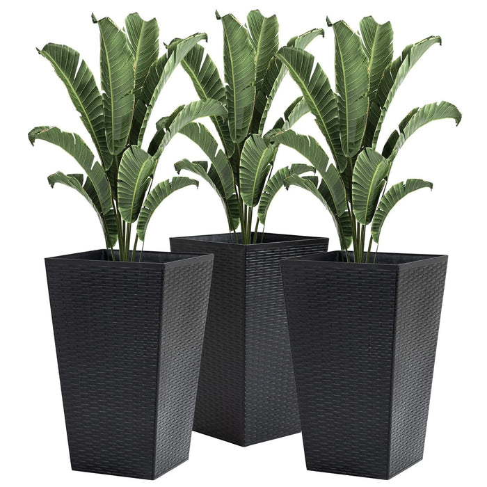 Outsunny Set of 3 Tall Planters with Drainage Hole, Outdoor Flower Pots, Indoor Planters for Porch, Front Door, Entryway, Patio and Deck, Black Default -DTYStore