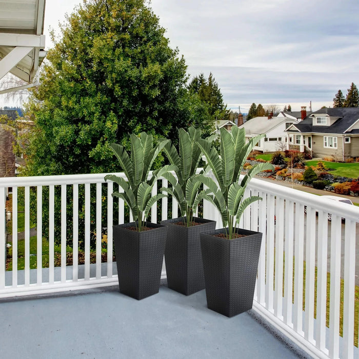 Outsunny Set of 3 Tall Planters with Drainage Hole, Outdoor Flower Pots, Indoor Planters for Porch, Front Door, Entryway, Patio and Deck, Black Default -DTYStore