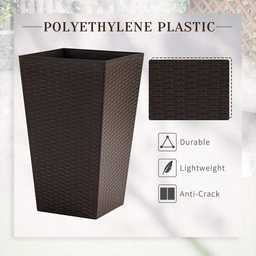 Outsunny Set of 3 Tall Planters with Drainage Hole, Outdoor Flower Pots, Indoor Planters for Porch, Front Door, Entryway, Patio and Deck, Brown Default -DTYStore