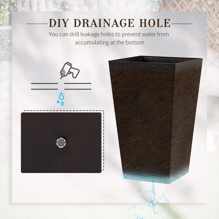 Outsunny Set of 3 Tall Planters with Drainage Hole, Outdoor Flower Pots, Indoor Planters for Porch, Front Door, Entryway, Patio and Deck, Brown Default -DTYStore