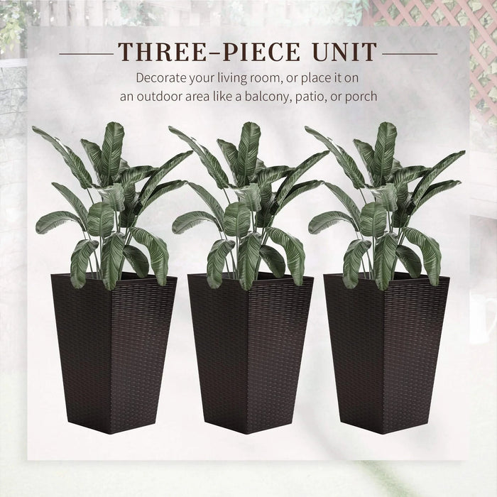 Outsunny Set of 3 Tall Planters with Drainage Hole, Outdoor Flower Pots, Indoor Planters for Porch, Front Door, Entryway, Patio and Deck, Brown Default -DTYStore