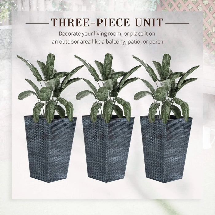 Outsunny Set of 3 Tall Planters with Drainage Hole, Outdoor Flower Pots, Indoor Planters for Porch, Front Door, Entryway, Patio and Deck, Gray Default -DTYStore