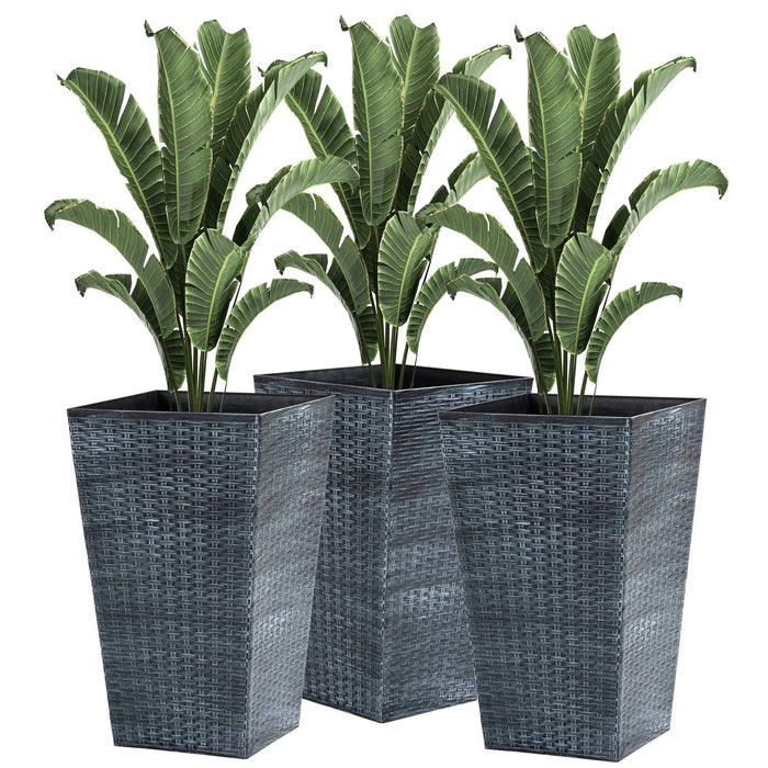 Outsunny Set of 3 Tall Planters with Drainage Hole, Outdoor Flower Pots, Indoor Planters for Porch, Front Door, Entryway, Patio and Deck, Gray Default -DTYStore