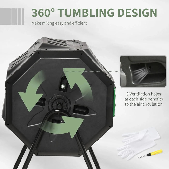 Outsunny Tumbling Compost Bin Outdoor 360° Dual Chamber Rotating Composter 43 Gallon, Green - DTY Store